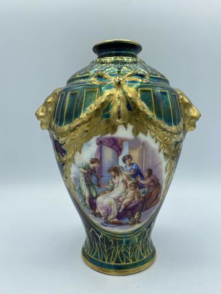 Antique Royal Vienna Hand Painted Porcelain Vase Classical Scene Women Cherubs