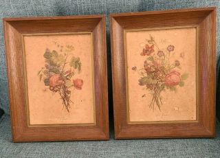Vintage Pair Jean Louis J.  L.  Prevost 10 X 8 Floral Botanical Framed Prints
