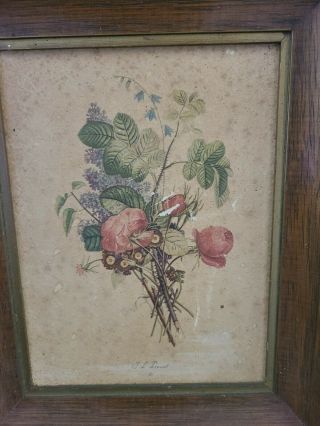 Vintage Pair Jean Louis J.  L.  Prevost 10 x 8 Floral Botanical Framed Prints 2