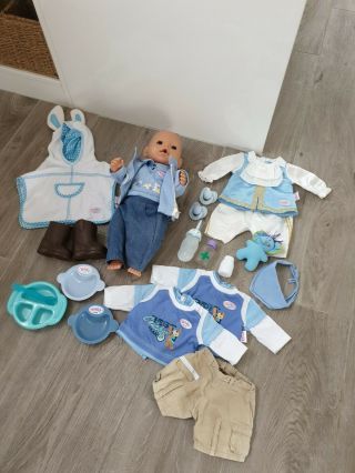 Zapf Boy Baby Born Blue Doll Toy With Accessories And Clothes