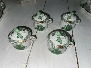 4 Herend Hungary Chinese Bouquet Green Cups And Cover Lid