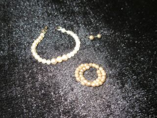 Vintage Barbie Jewelry Pearl Necklace Plantation Snake Bracelet Stud Earrings