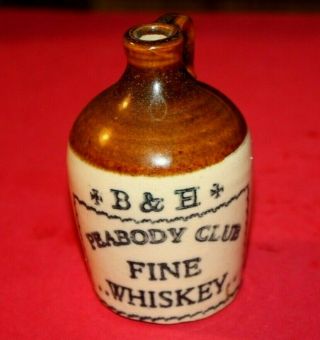 Early B & H Peabody Club Fine Whiskey Miniature Jug Memphis,  Tn 3 " Tall Nr