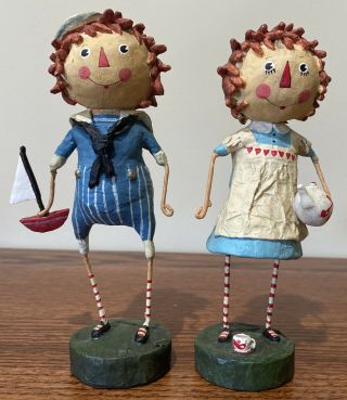 Lori Mitchell Raggedy Ann & Andy Resin Paper Pulp & Wire 6.  5 " Figures