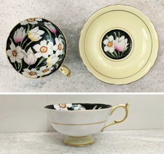 Paragon Tulip Daffodil Floral Black Teacup Cup Saucer Queen Appointment Warrant