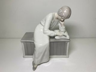 B&g Bing Grondahl Porcelain Sculpture Figure Woman On Bench Reading Art Nouveau
