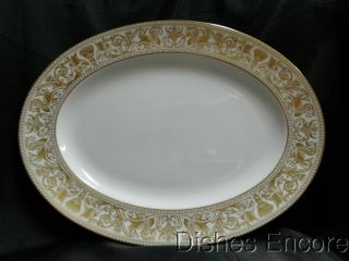 Wedgwood Gold Florentine W4219,  Dragons On White: Oval Serving Platter,  15 1/4 "