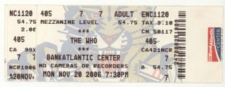 Rare The Who 11/20/06 Sunrise Fl Concert Ticket Miami