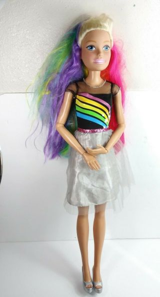 28 " Barbie My Size Rainbow Hair,  Silver Skirt And Shoes