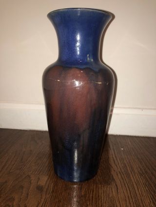 Large Prp Saturday Evening Girls Pottery Blue Brown Red Vase Arts & Crafts 11in