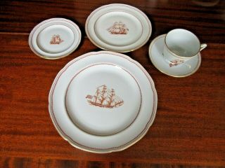 Spode Trade Winds Red Gold Trim 5 Place Setting Dinner Salad Bread Cup Saucer