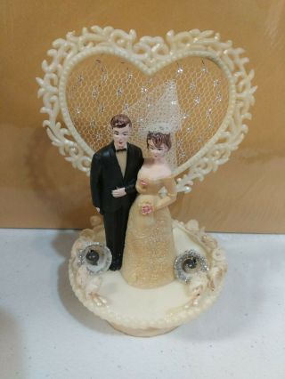 Vintage 1950 Wedding Cake Topper Bride/groom,  Bells,  Flowers,  Good Luck