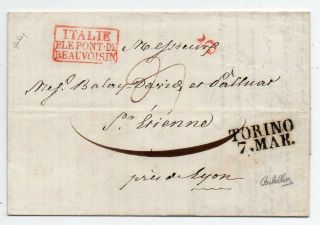 1838 Italy To France Taxed Cover,  Incredible Group Of Color Cancels