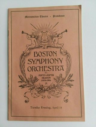 1935 - 1936 Boston Symphony Orchestra Program,  Metropolitan Theatre,  Providence