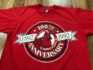 LARGE - Vtg 1992 MLB St.  Louis Cardinals 100 Years Single Stitch 90s T - Shirt USA 2
