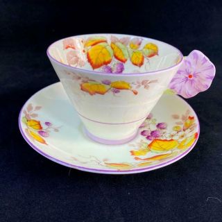 1920s Star Paragon England Pansy Flower Handle " Blackberry " Art Deco Cup Saucer
