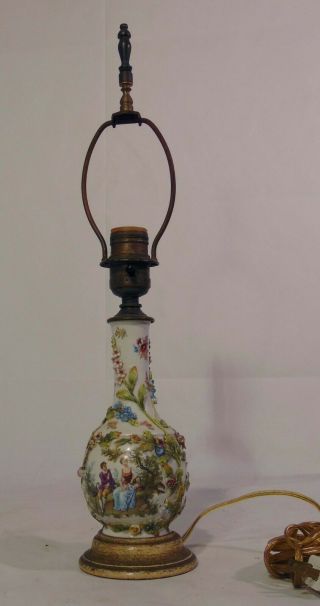 Meissen German Dresden Watteau Porcelain Accent Table Lamp Courting Couple