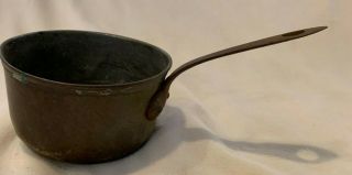 Antique Copper Sauce Primitive Sauce Pot 1/2 Quart Cast - Iron Handle
