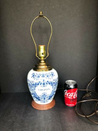 Delft Royal Goedewaagen B&w Virginia Tobacco Jar Lamp Colonial Williamsburg Cw