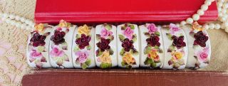Rare Set Of 8 Royal Albert Old Country Roses Napkin Rings England 1st Stamp