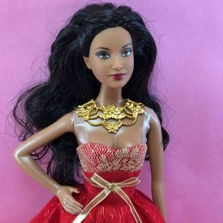 Barbie 2014 Holiday Aa Model Muse Goddess Face Black Hair Hazel W Red Gold Dress