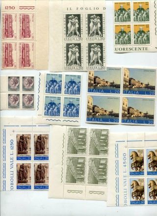 Italy 1972 - 74 Mnh Lot Blocks X4 380 Stamps