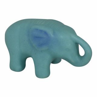 Van Briggle Pottery 1940s Blue Trunk Up Art Deco Elephant Figurine