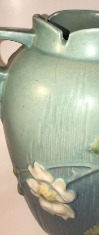 Roseville Pottery White Rose Ciel Blue Vase 991 - 12” 2