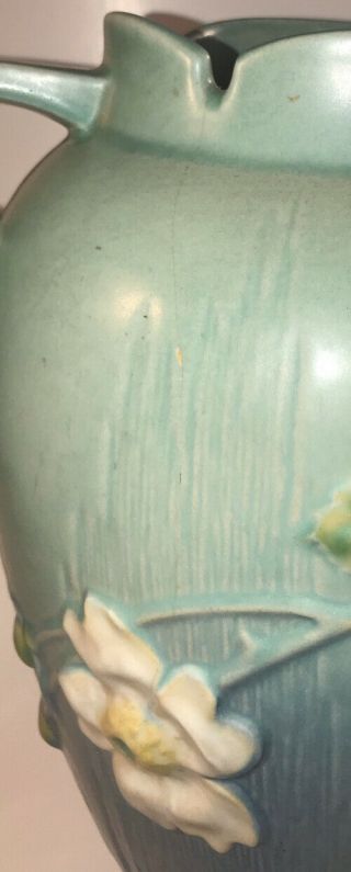 Roseville Pottery White Rose Ciel Blue Vase 991 - 12” 3