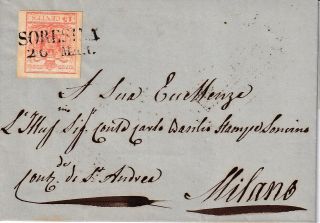 Lombardei - Venetien.  1858.  Folded Letter.  Orange 15 Centes Machine Paper.
