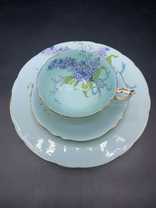 Paragon China Blue Lilac Trio Set - Plate - Cup - Saucer - Blue Bow/ribbon 4