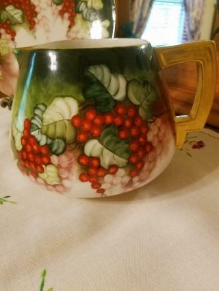 Limoges Hand Painted Currant Berry Lemonade Pitcher Charger Set,  Artist Signed 2