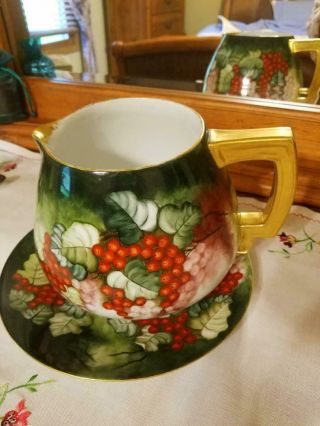 Limoges Hand Painted Currant Berry Lemonade Pitcher Charger Set,  Artist Signed 3