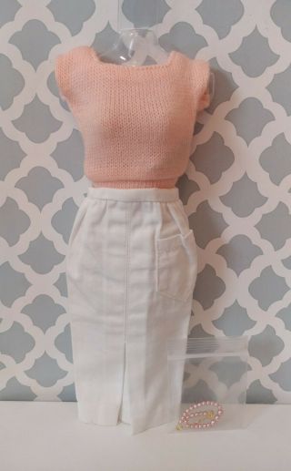 Vintage Barbie Pak Outfit Pink Knit Sweater & White Sheath Skirt