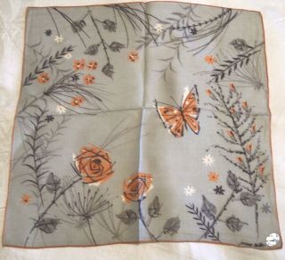 Vintage Jeanne Miller Hankie Nwt,  Flowers & Butterflies