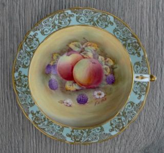 Paragon Bone China Tea Cup Saucer Still Life Fruit Centers Signed F.  D.  Hall