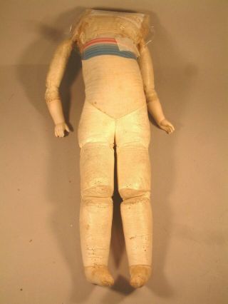 17 " Antique Kid Cloth & Bisque German Body For Shoulder Head Doll Look