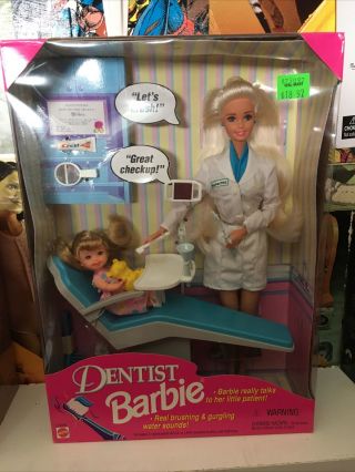 1997 Mattel Dentist Barbie Doll W/ Patient & Accessories