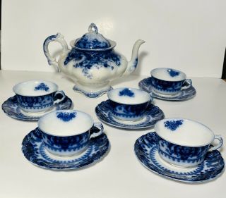 Johnson Brothers Rare Flow Blue Teapot Only Richmond Royal Semi Porcelain C1900