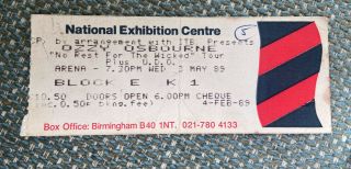 Ozzy Osbourne Concert Ticket No Rest For The Wicked Tour - 3 May 1989 Birmingham