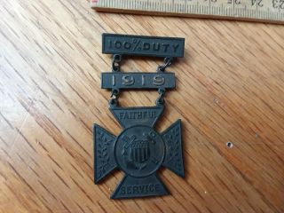 Antique Vtg Ww1 1919 100 Duty Faithful Service Medal Pin Award Military Bsa ?
