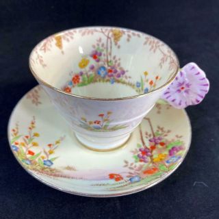 1920s Star Paragon England Pansy Flower Handle " Merrivale " Art Deco Cup Saucer