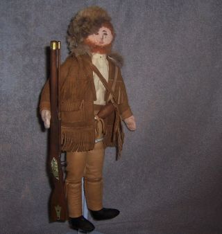 Vintage Historical Cloth Doll Davy Crockett Handmade Leather Buckskin Clothing
