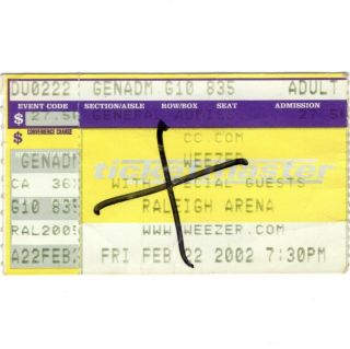 Weezer Concert Ticket Stub Raleigh Nc 2/22/02 Sports Arena Midget Tour Rare
