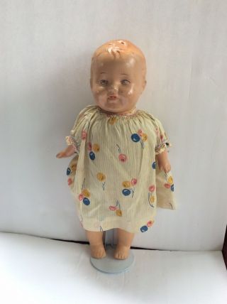 Unmarked Vintage,  Antique 16 " Composition Doll Molded Hair & Cloth Body