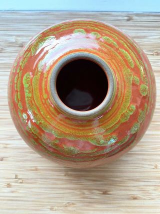 Heath Ceramics Bulb Vase 131,  Rare Seasonal " Mars " Orange/green Glaze 3.  5 " X 5 "