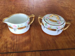 Vintage R S Germany Creamer And Sugar Bowl With Lid Roses,  Gold Trim