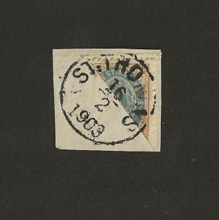 DANISH WEST INDIES DWI 1903 4c BISECT on piece on SG card,  Sc 18a/SG 18a 2