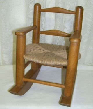 Vintage Wood And Wicker Rocking Chair For Doll Or Bear
