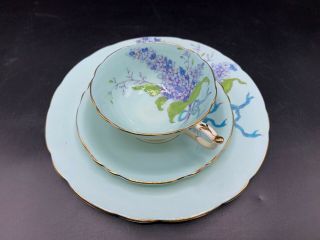 Paragon China Blue Lilac Trio Set - Plate - Cup - Saucer - Blue Bow/ribbon 2
